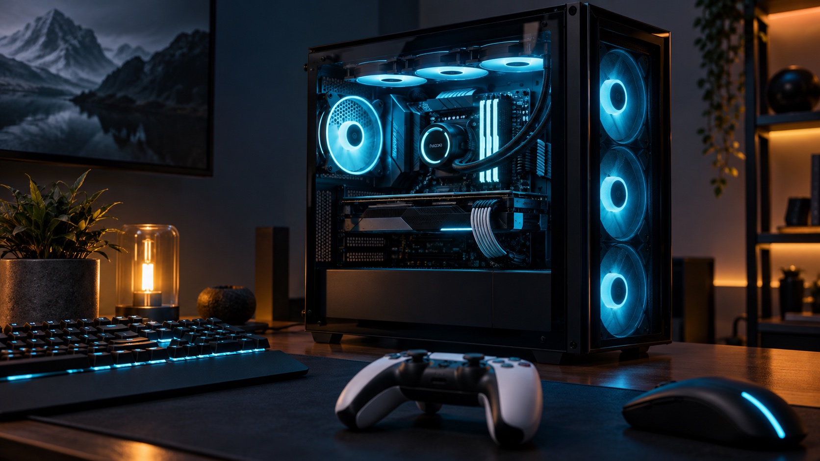Illustrative gaming PC and controller setup